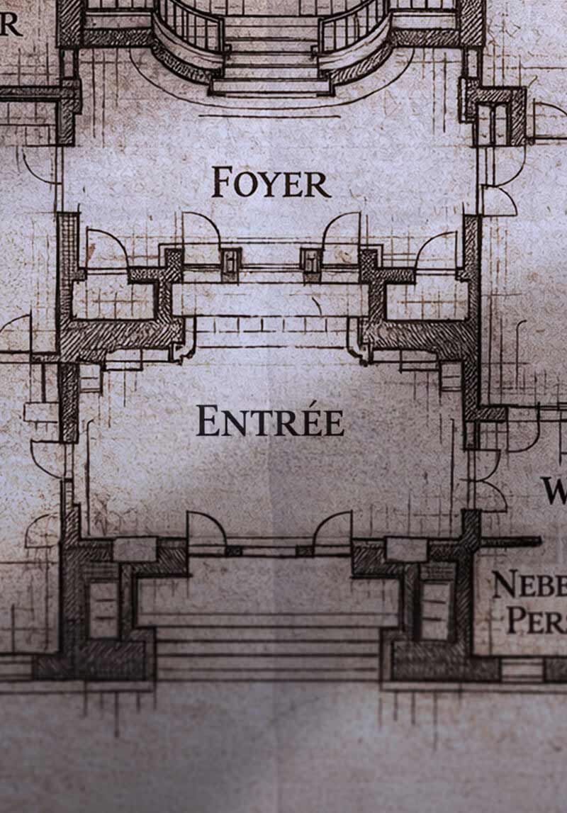 Alter Bauplan des Hauses: Foyer, Entrée und Nebenräume.